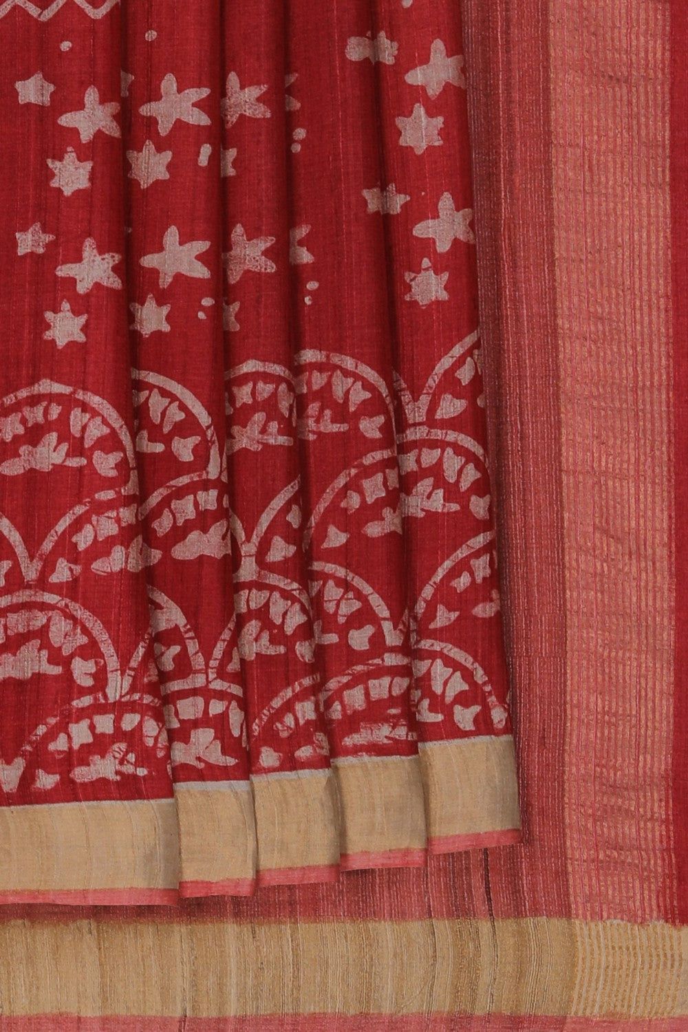 Image of Tussar Silk Red Saree