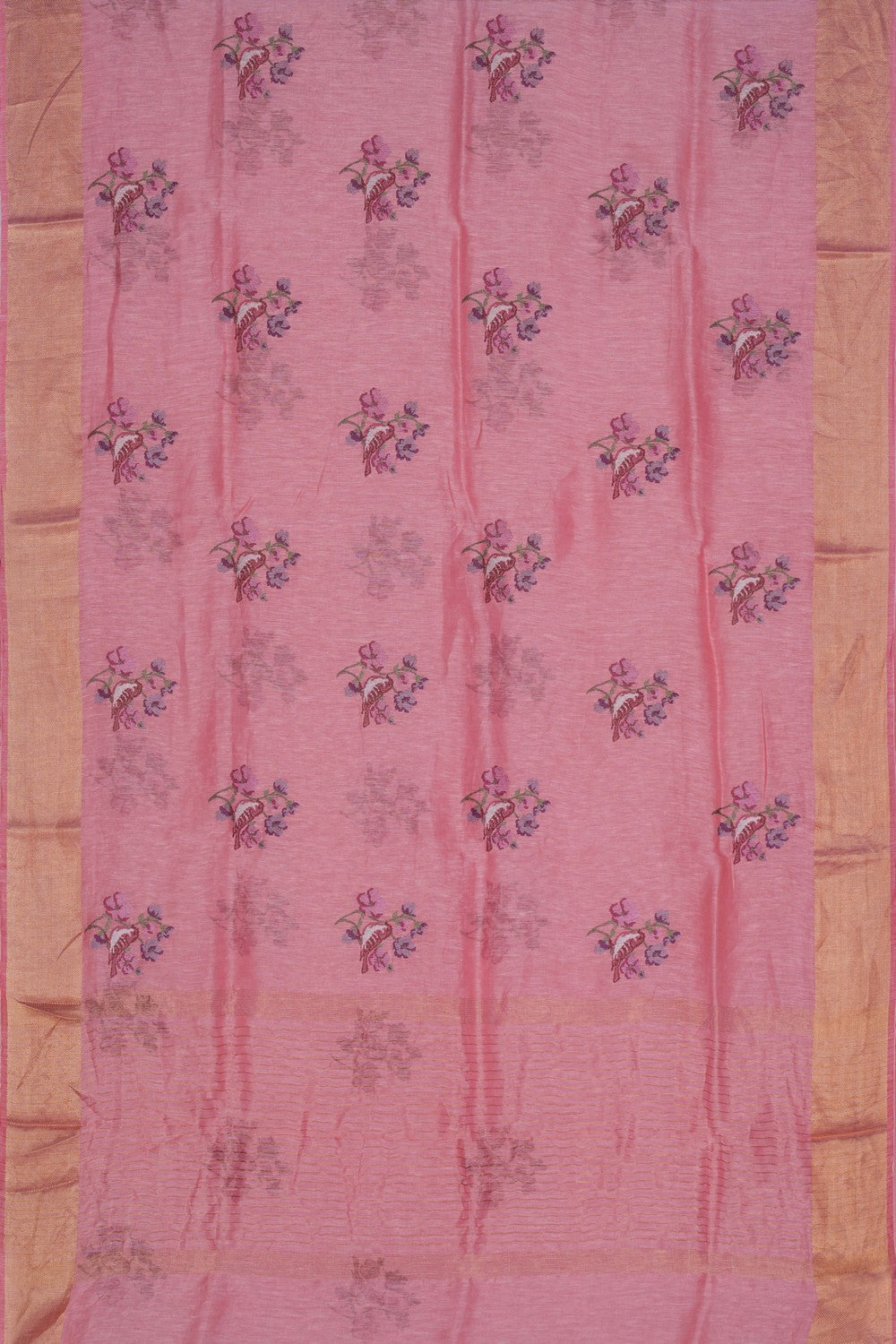 Image of Linen Embroidered Coral Pink Saree