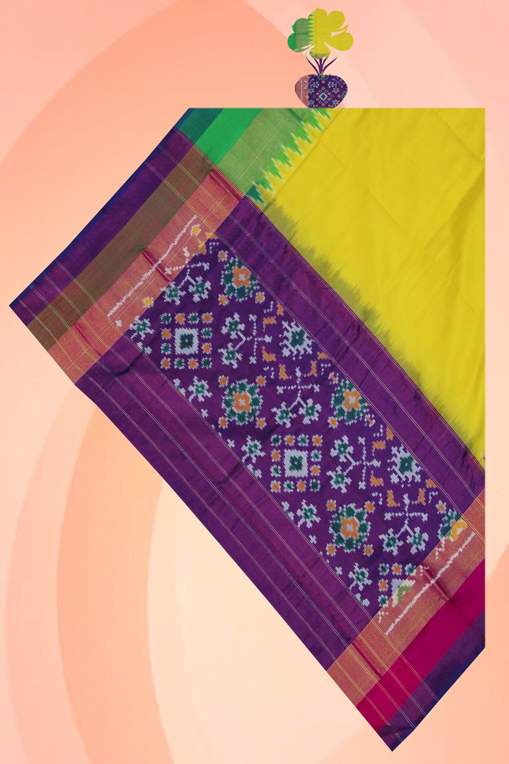 Image of Pochampally Ikat Silk Yellow Dupatta