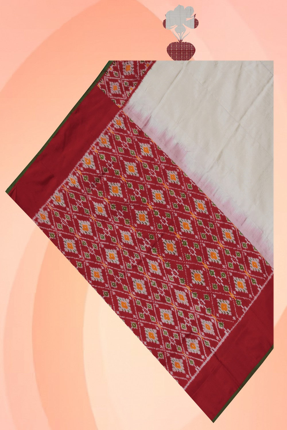 Image of Pochampally Ikat Silk Off-White Dupatta