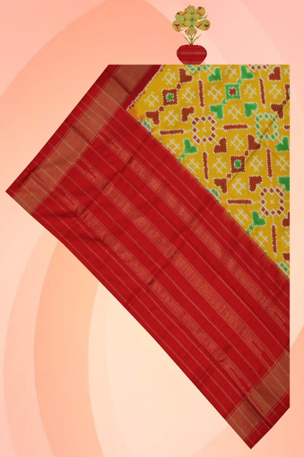 Image of Pochampally Ikat Silk Yellow Dupatta