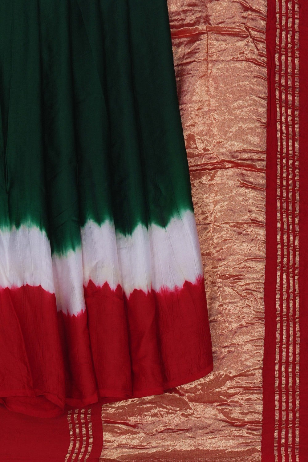 Image of Satin Bandhani Bottle Green Saree