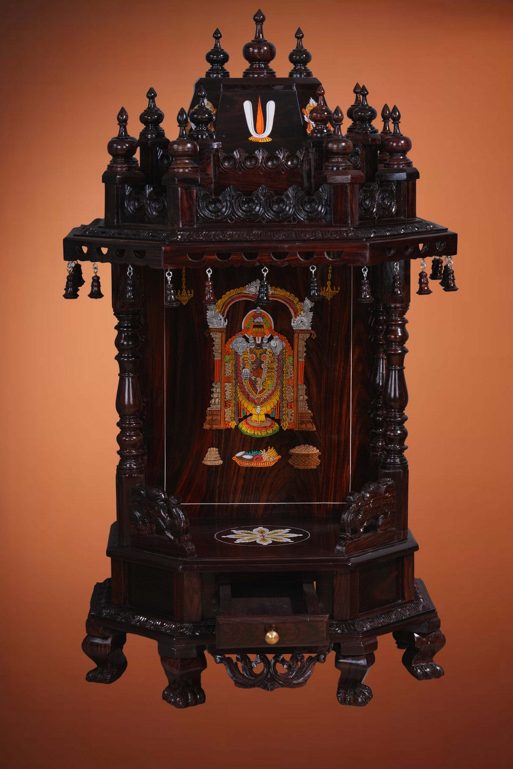 Image of Pooja Temple in Rosewood With Venkateshwara Swamy Inlay
