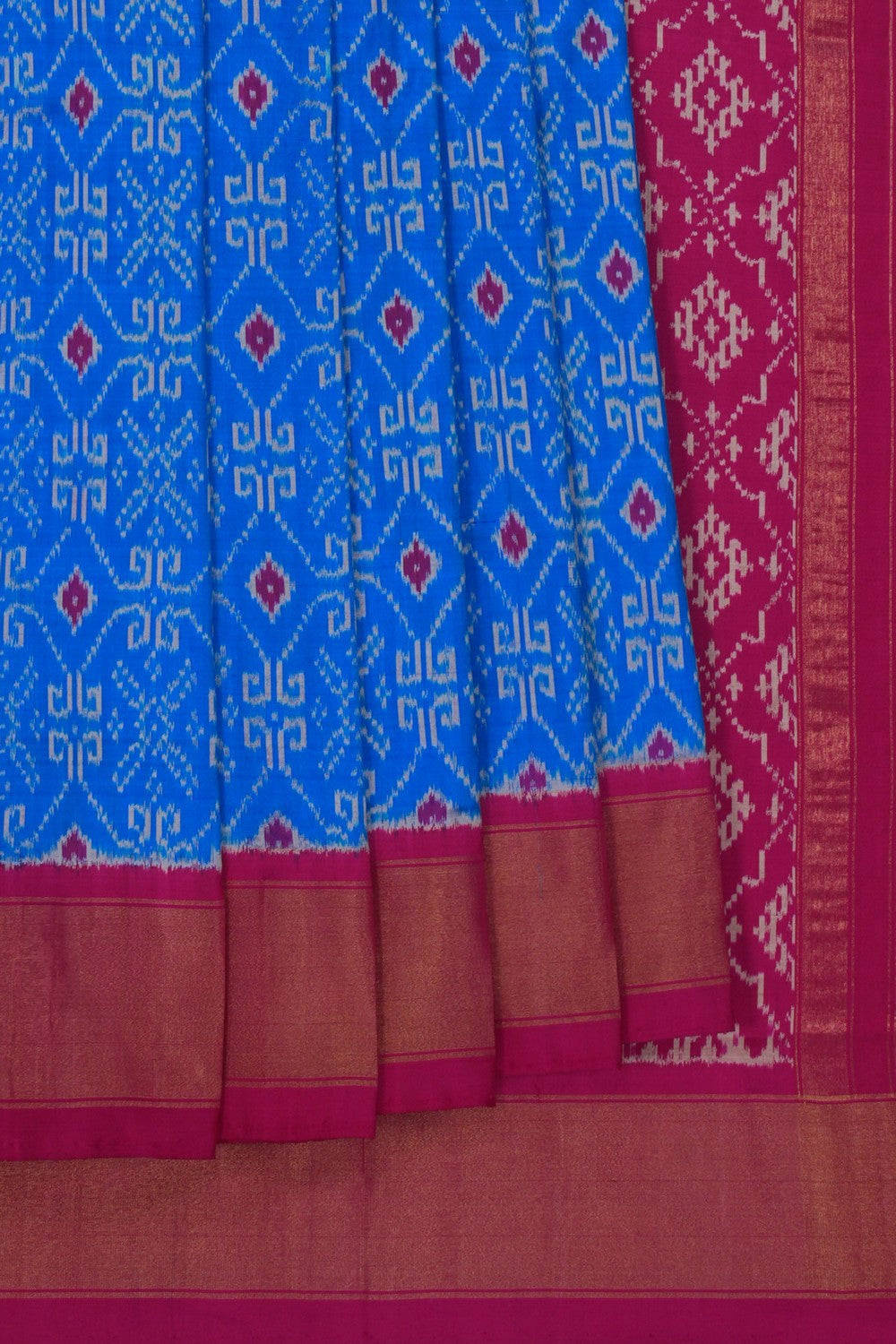 Image of Pochampally Ikat Silk Blue Saree