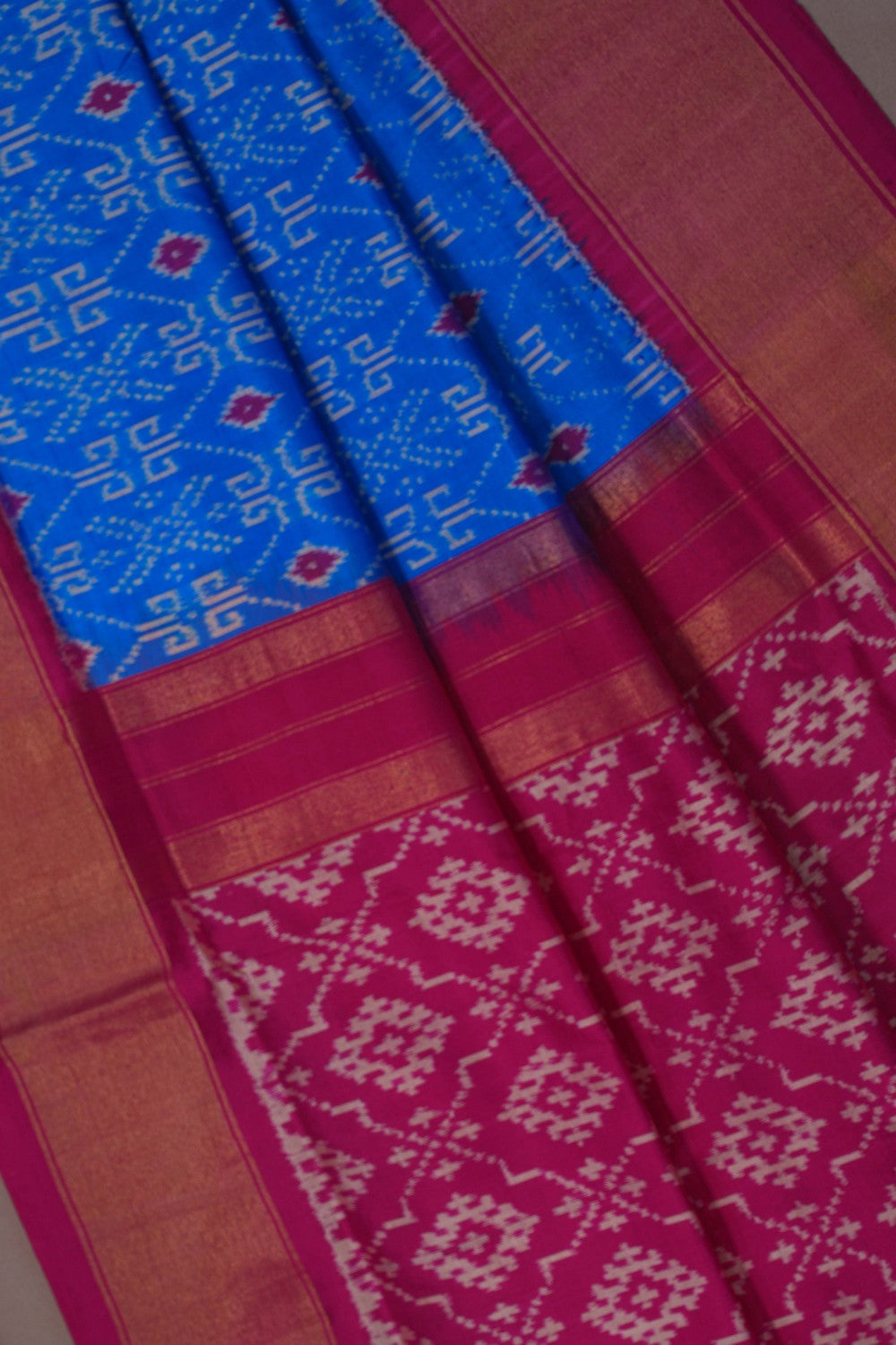 Image of Pochampally Ikat Silk Blue Saree