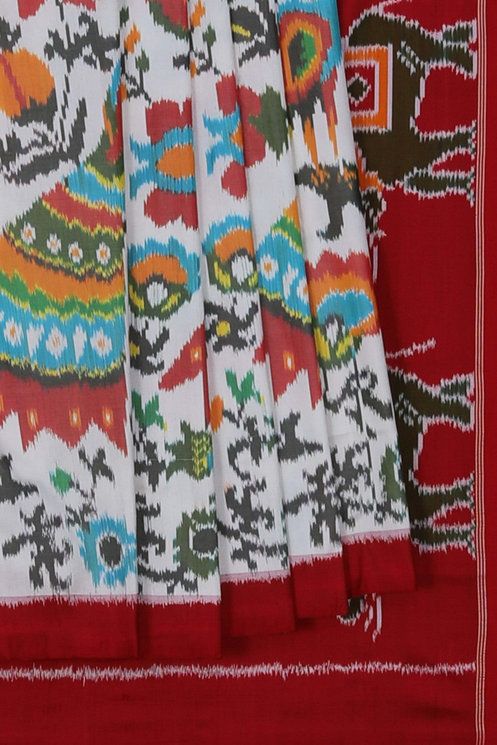 Image of Pochampally Ikat Silk Off-White Saree