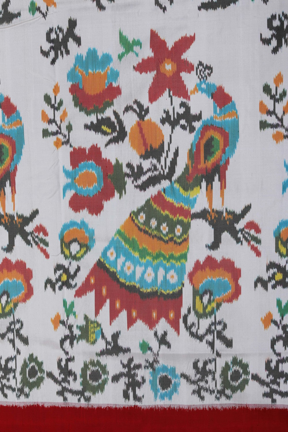 Image of Pochampally Ikat Silk Off-White Saree