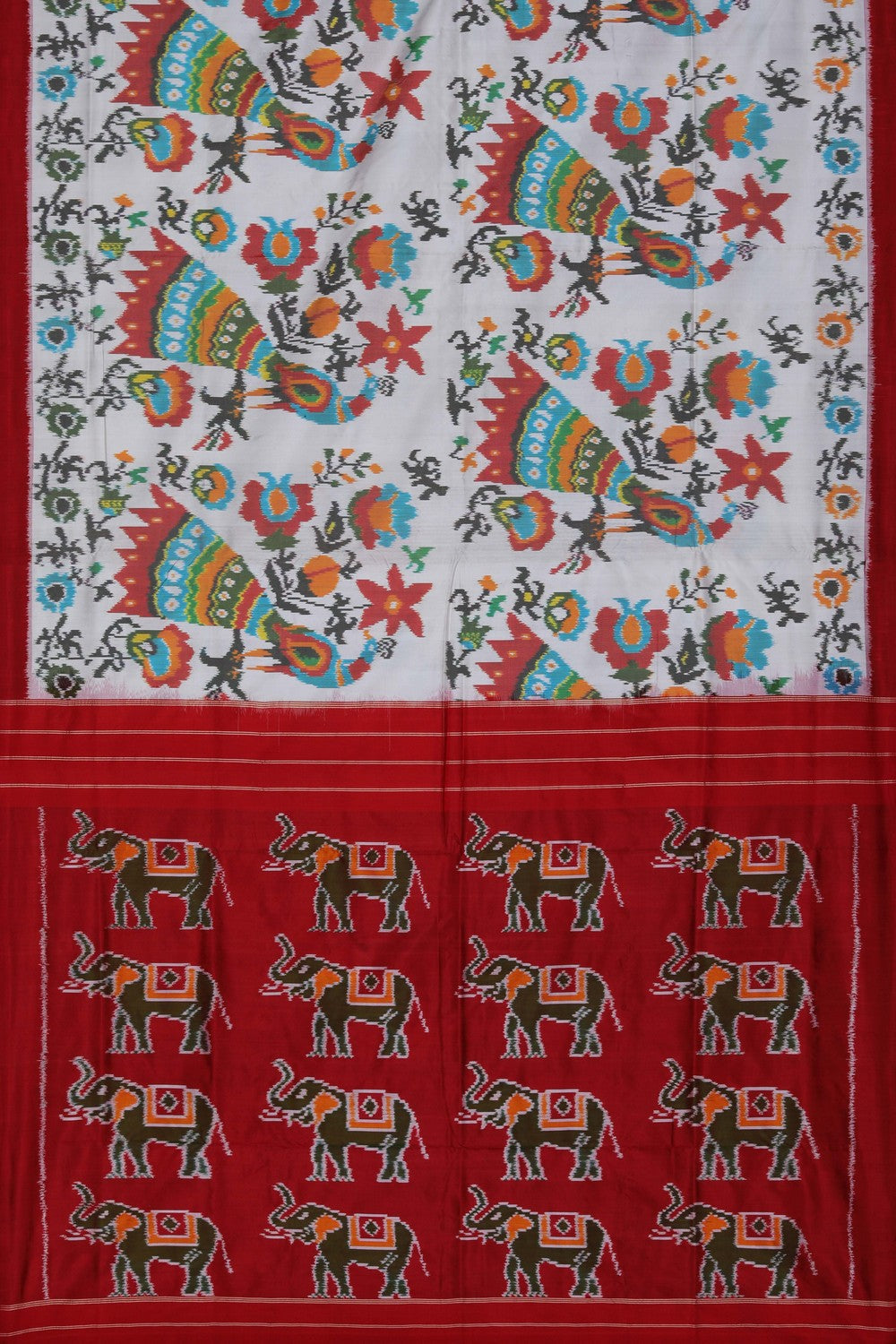 Image of Pochampally Ikat Silk Off-White Saree