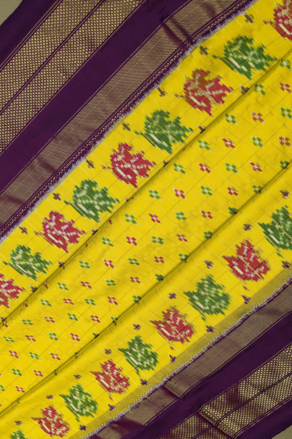 Image of Pochampally Ikat Silk Yellow Saree