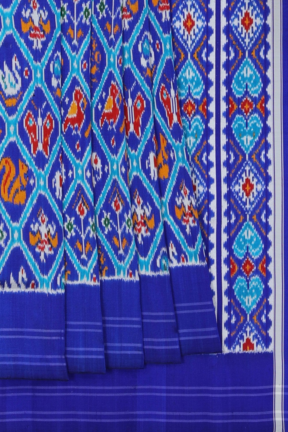 Image of Pochampally Ikat Twill Silk Royal Blue Saree