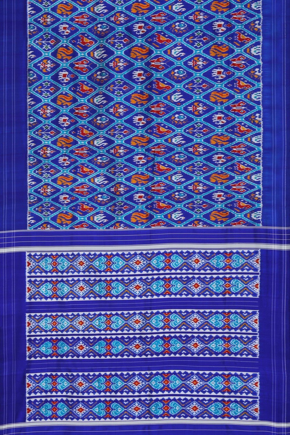 Image of Pochampally Ikat Twill Silk Royal Blue Saree