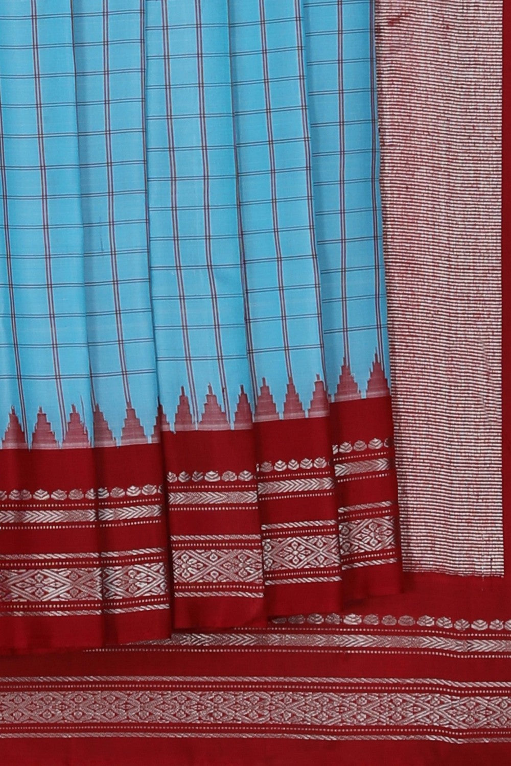 Image of Gadwal Silk Kattam Blue Saree