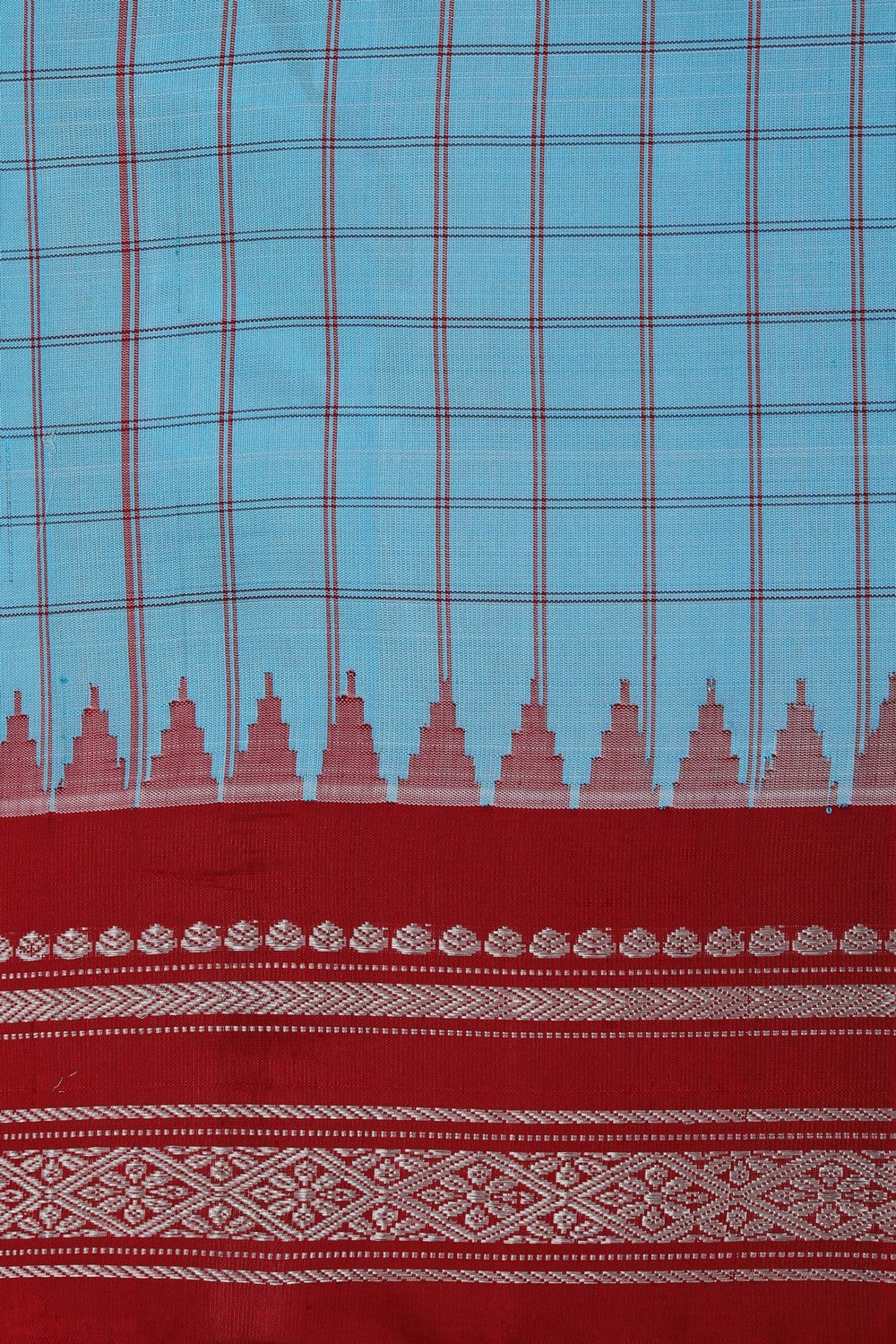 Image of Gadwal Silk Kattam Blue Saree