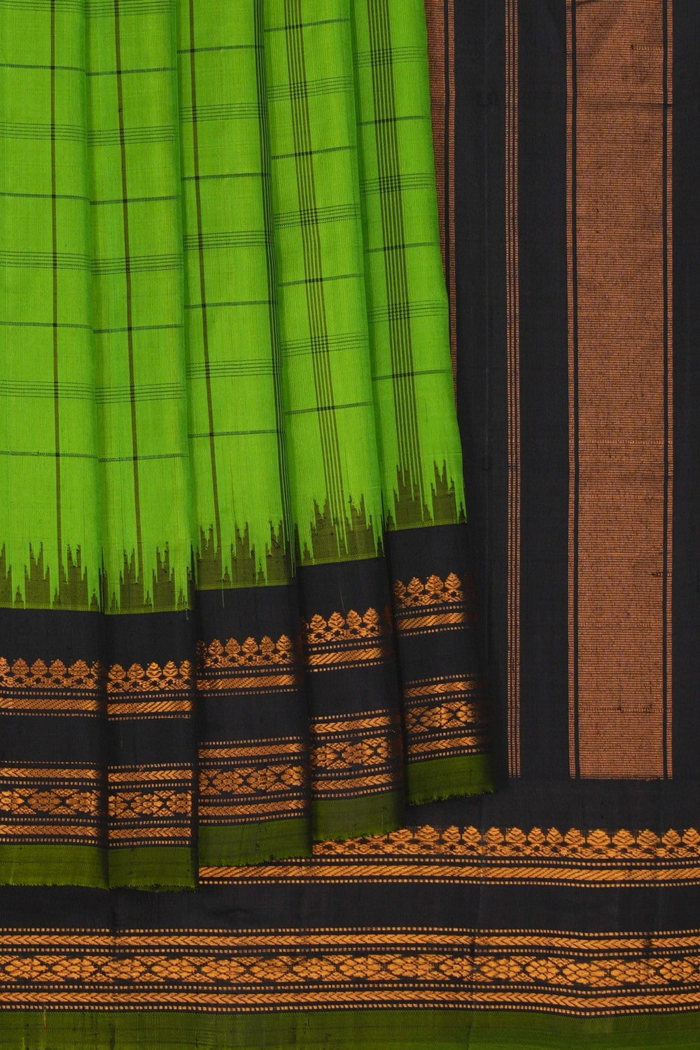 Image of Gadwal Silk Kattam Green Saree