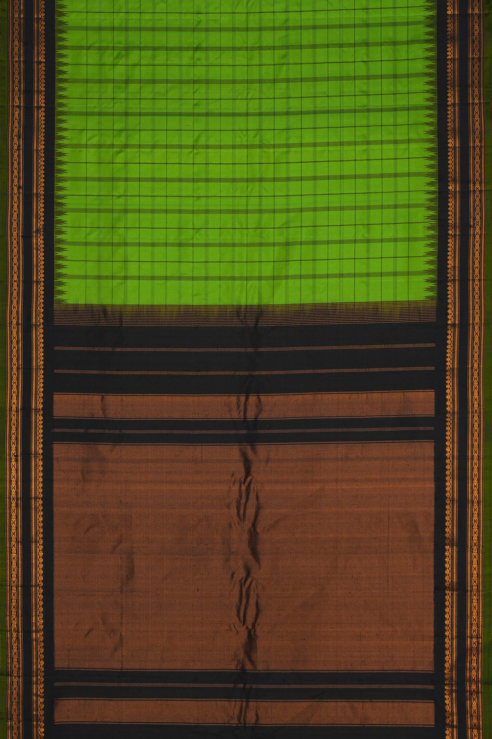 Image of Gadwal Silk Kattam Green Saree
