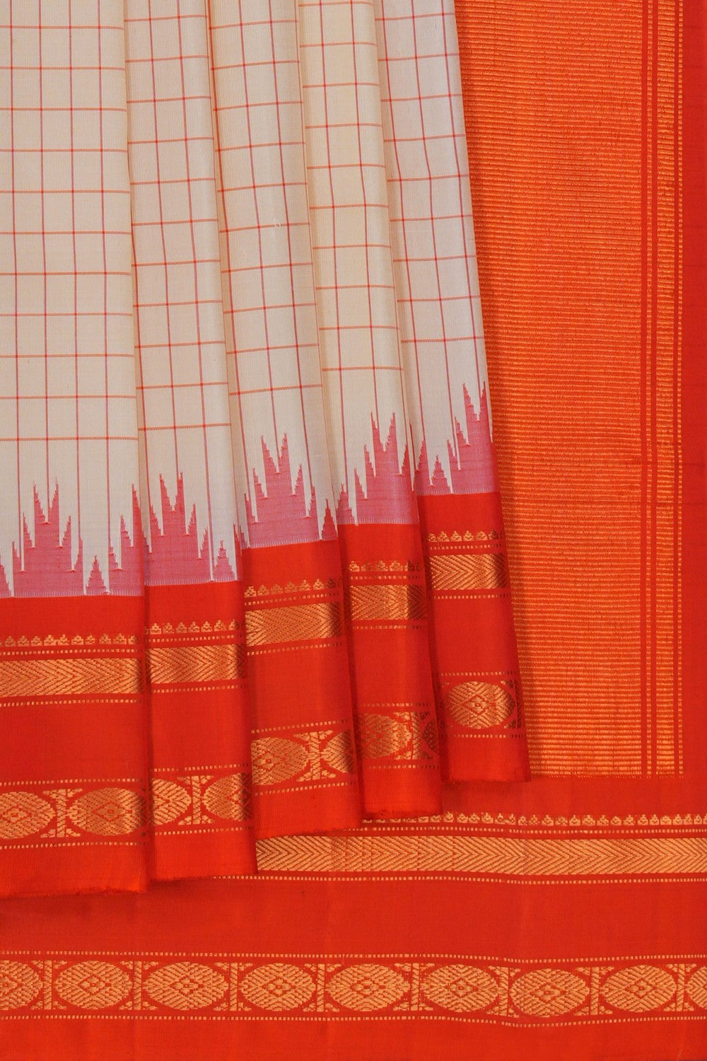 Image of Gadwal Silk Kattam Cream Saree