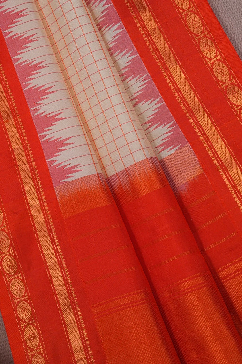Image of Gadwal Silk Kattam Cream Saree