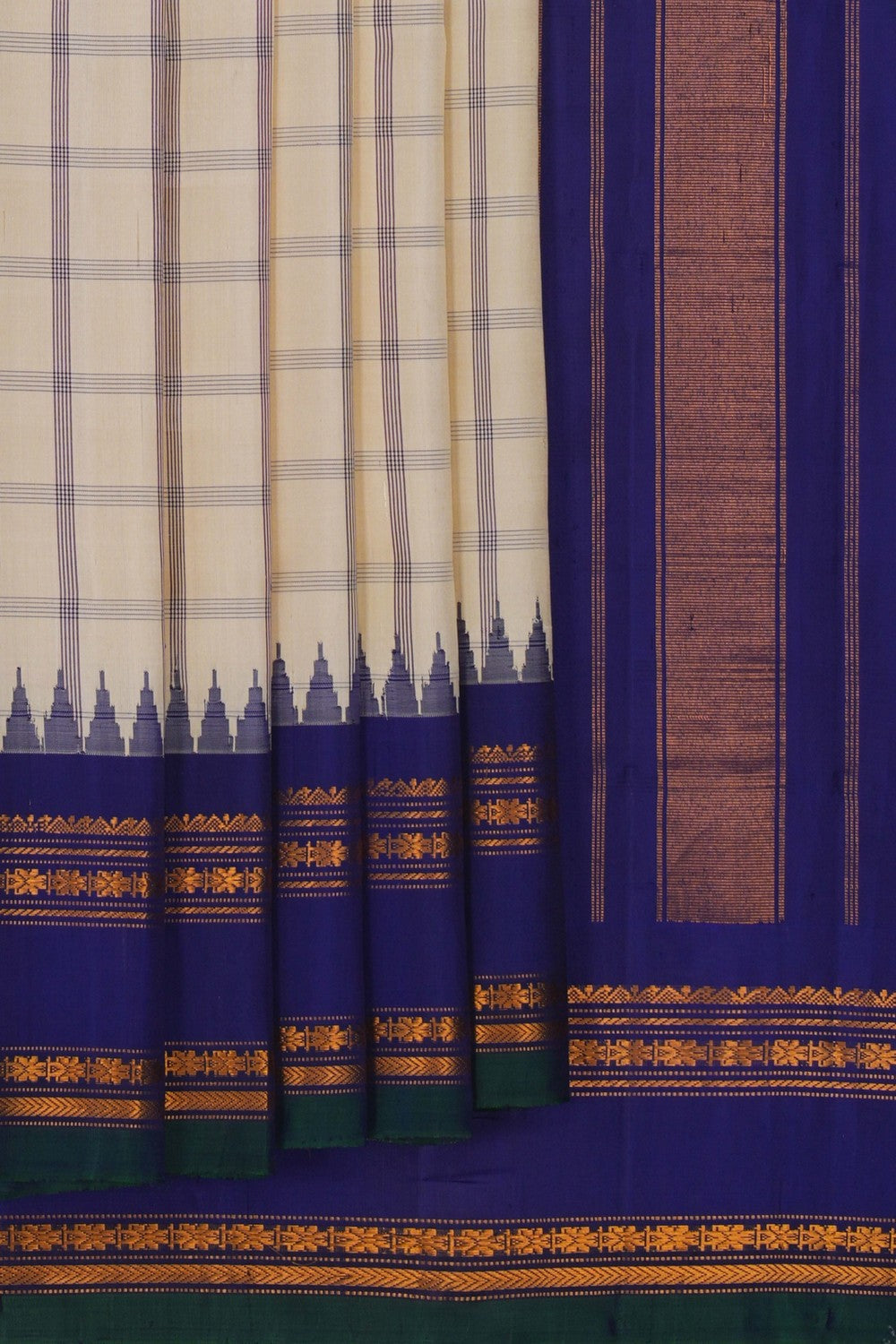 Image of Gadwal Silk Kattam Cream Saree