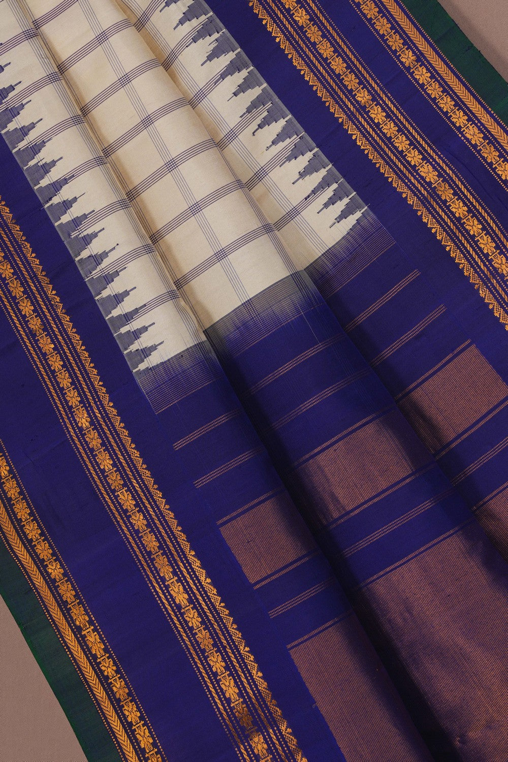 Image of Gadwal Silk Kattam Cream Saree