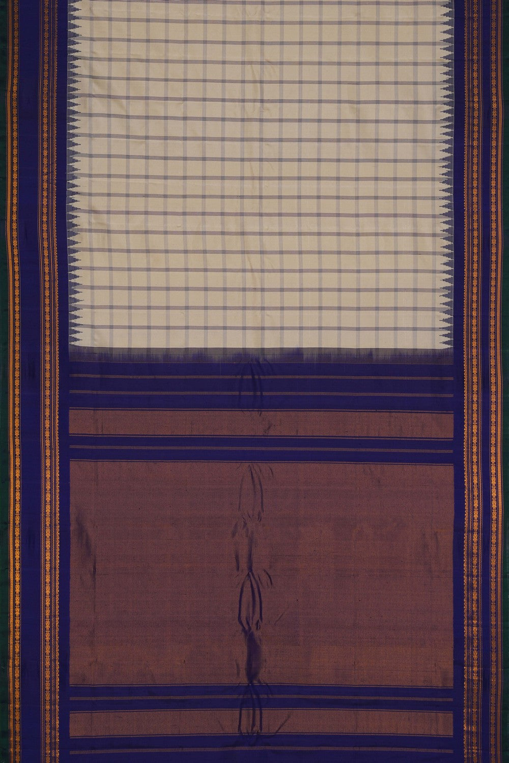 Image of Gadwal Silk Kattam Cream Saree