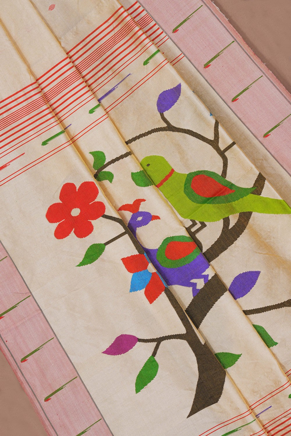 Image of Paithani Silk Off-White Saree