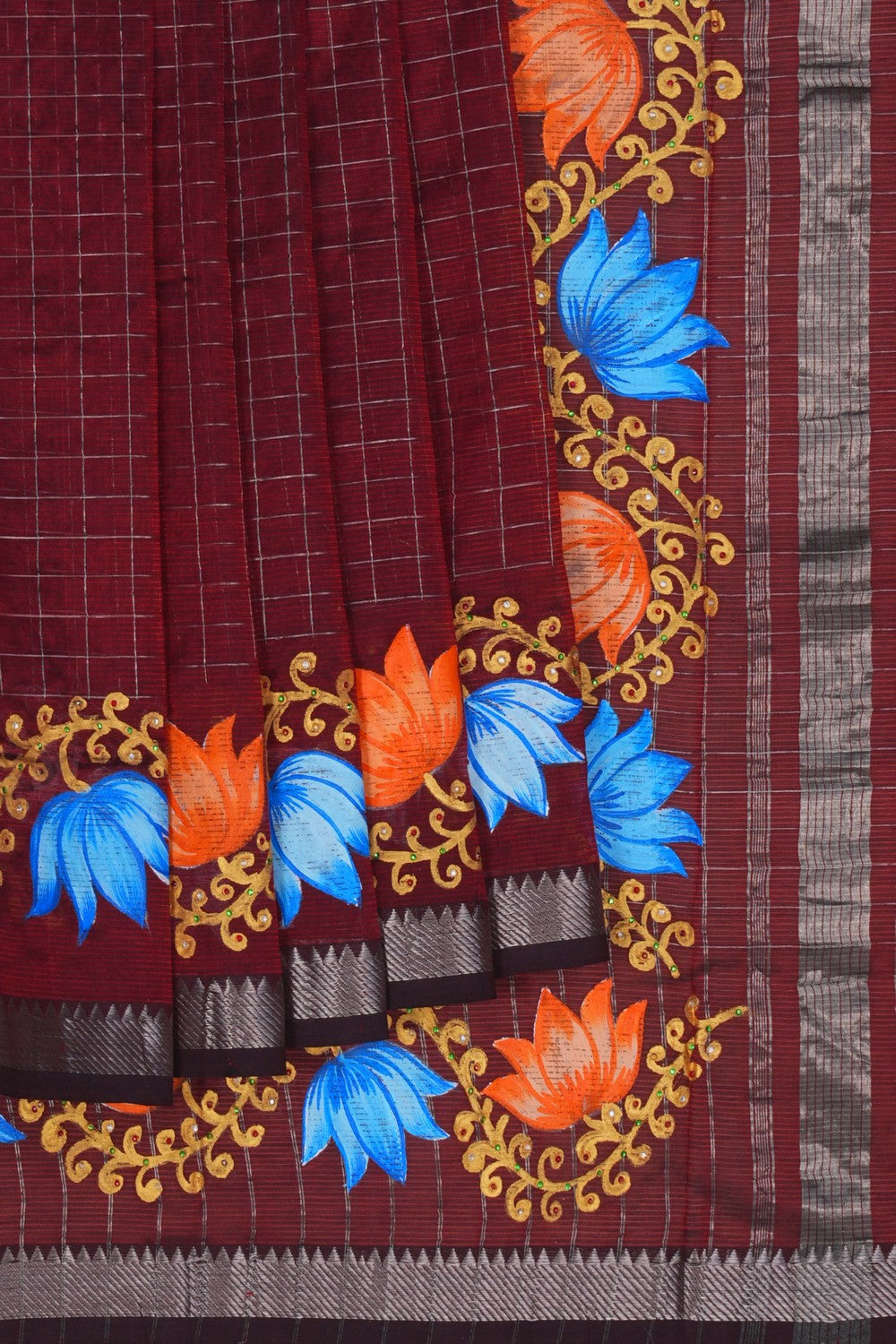 Image of Mangalgiri Silk Maroon Saree
