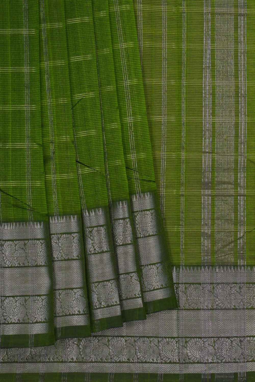 Image of Mangalgiri Zari Kattam Green Saree