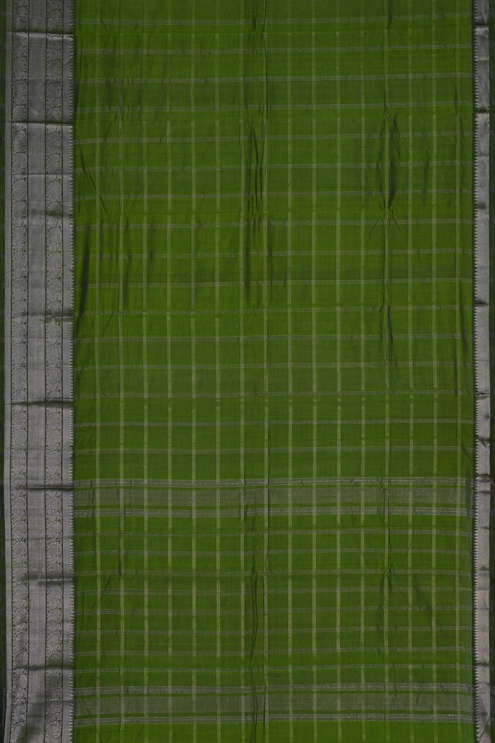Image of Mangalgiri Zari Kattam Green Saree