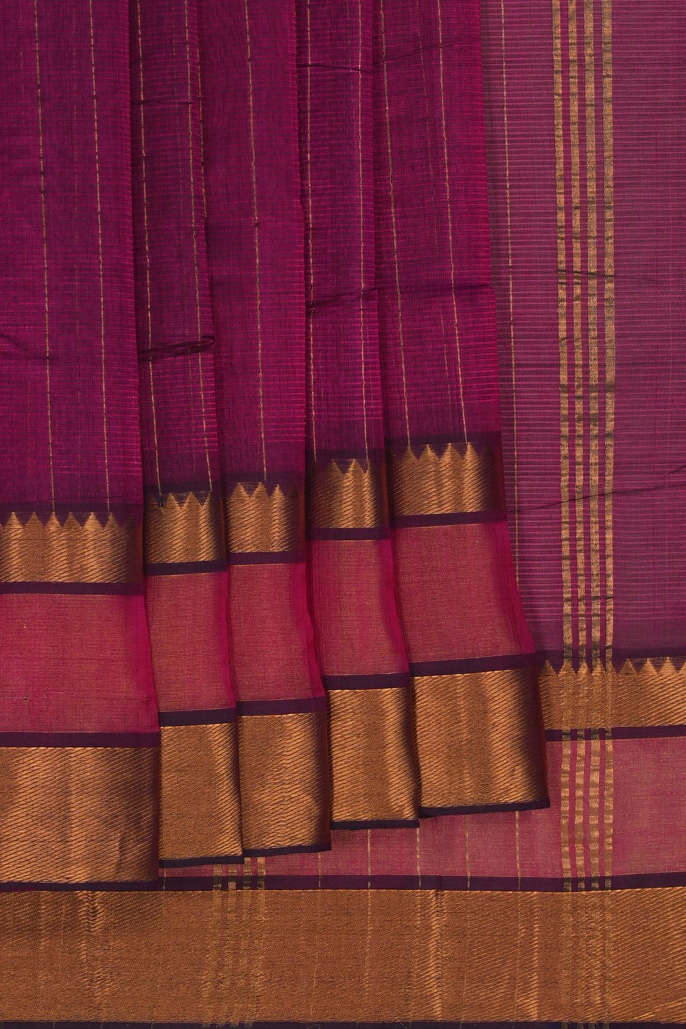 Image of Mangalgiri Zari Striped Plum-Pink Saree