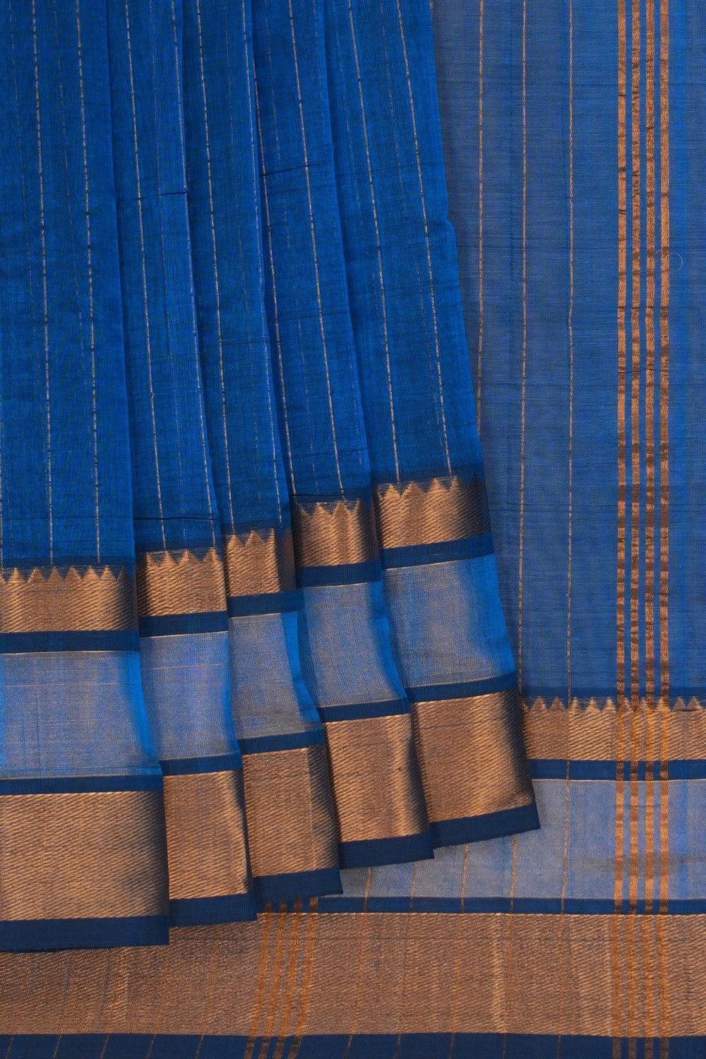 Image of Mangalgiri Zari Striped Blue Saree