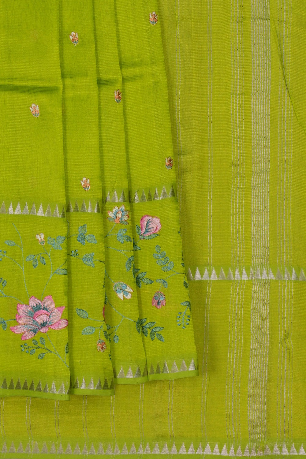 Image of Mangalgiri Silk Green Saree