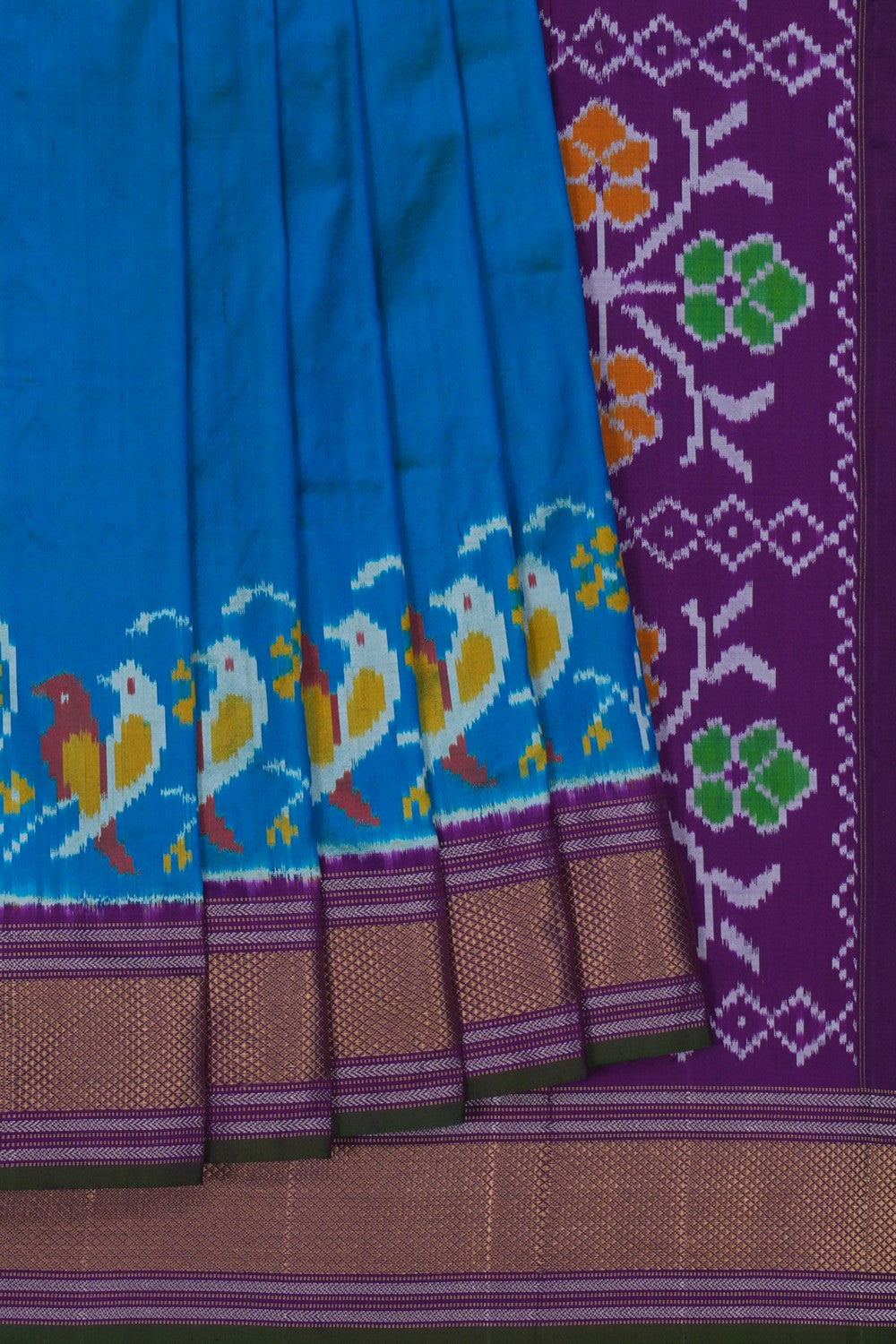 Image of Pochampally Ikat Silk Blue Saree