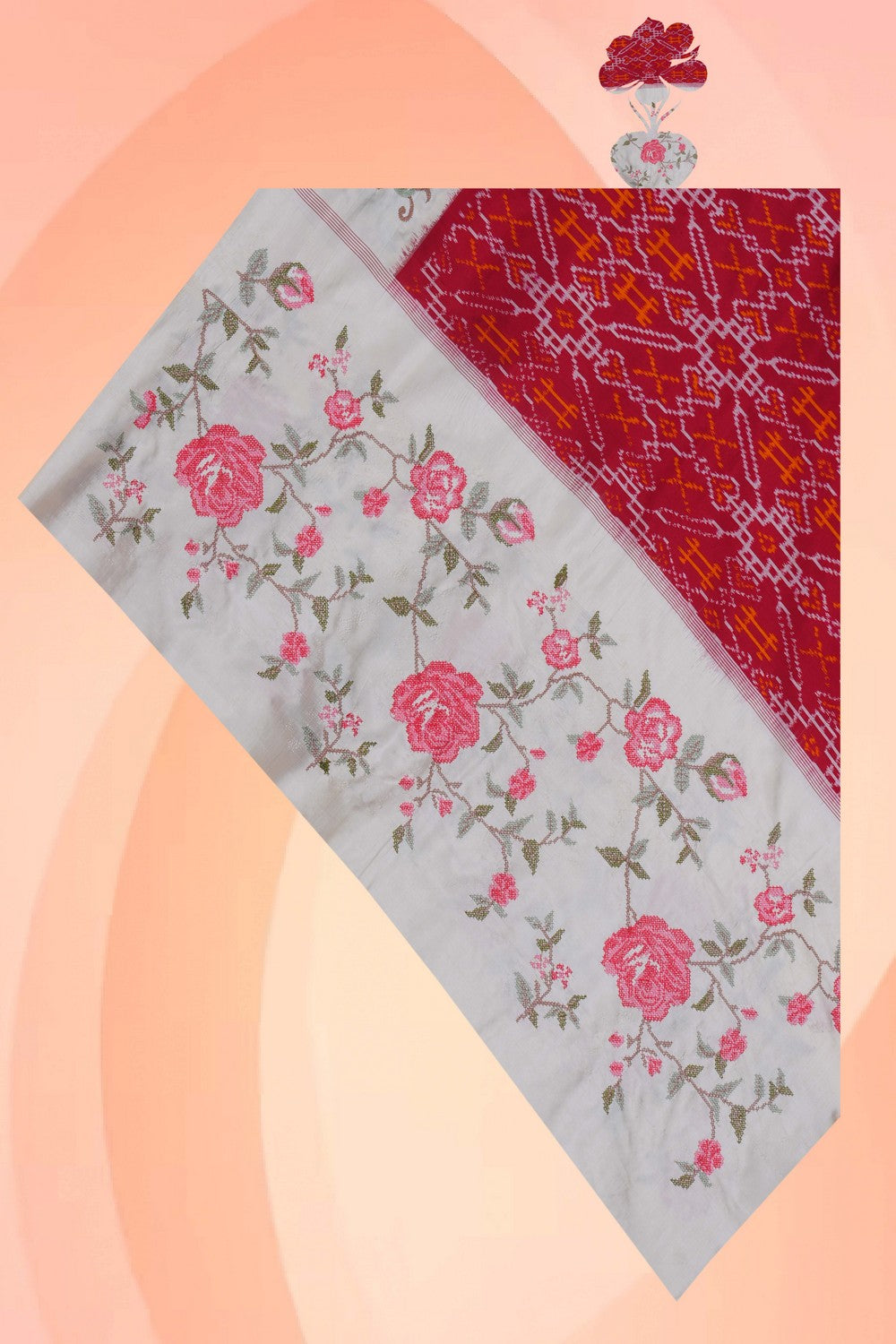 Image of Pochampally Ikat Silk Red Dupatta