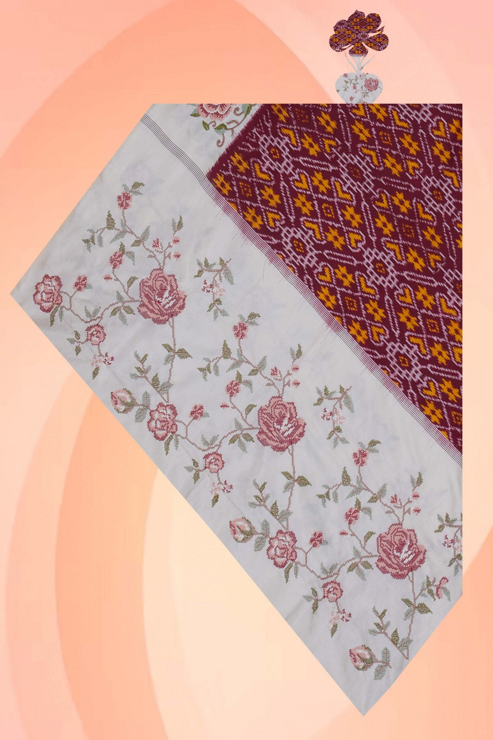 Image of Pochampally Ikat Silk Maroon Dupatta