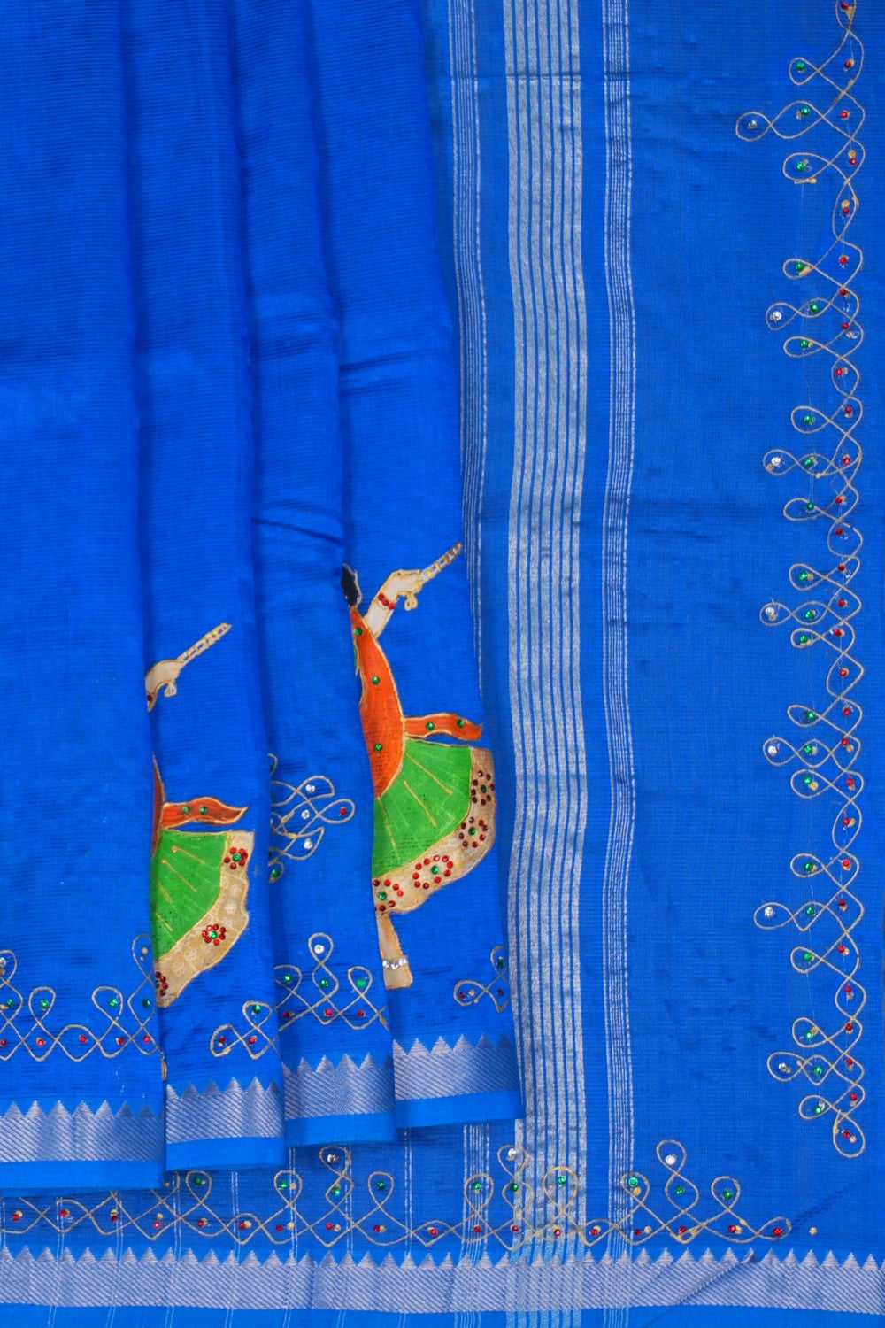 Image of Mangalgiri Silk Blue Saree