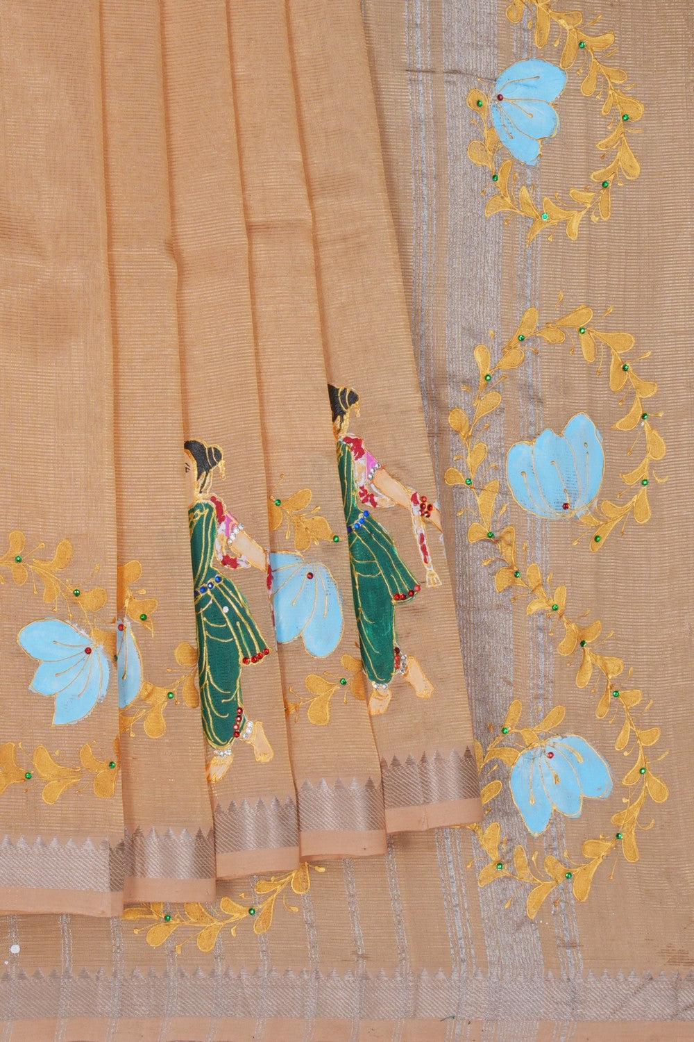 Image of Mangalgiri Silk Beige Saree