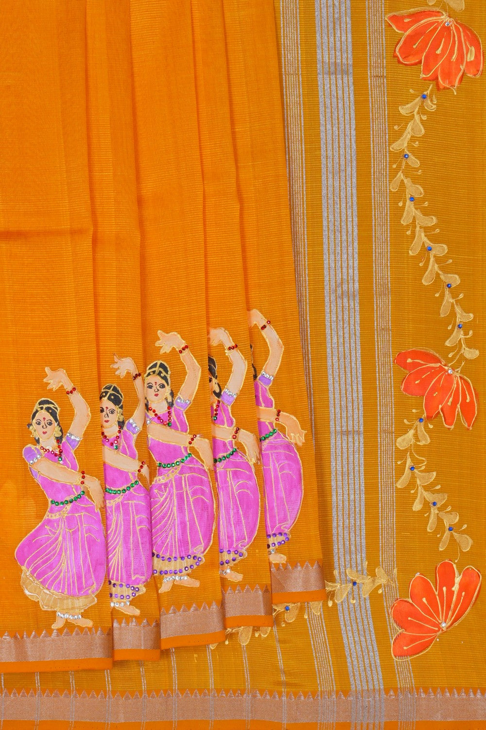 Image of Mangalgiri Silk Yellow Saree