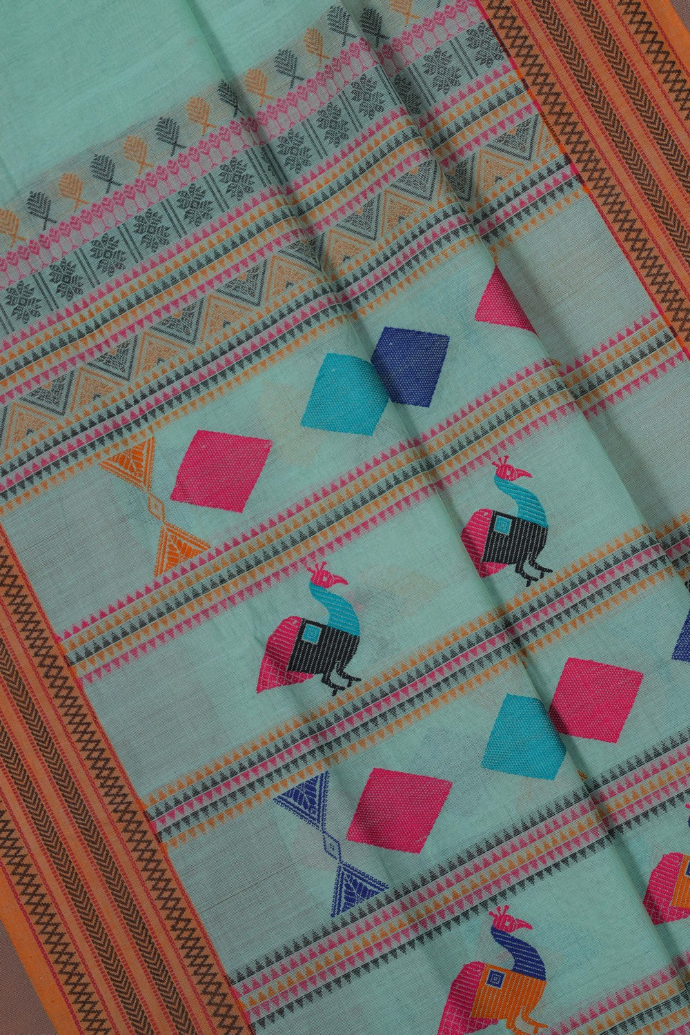 Image of South Cotton Aqua-Green Saree