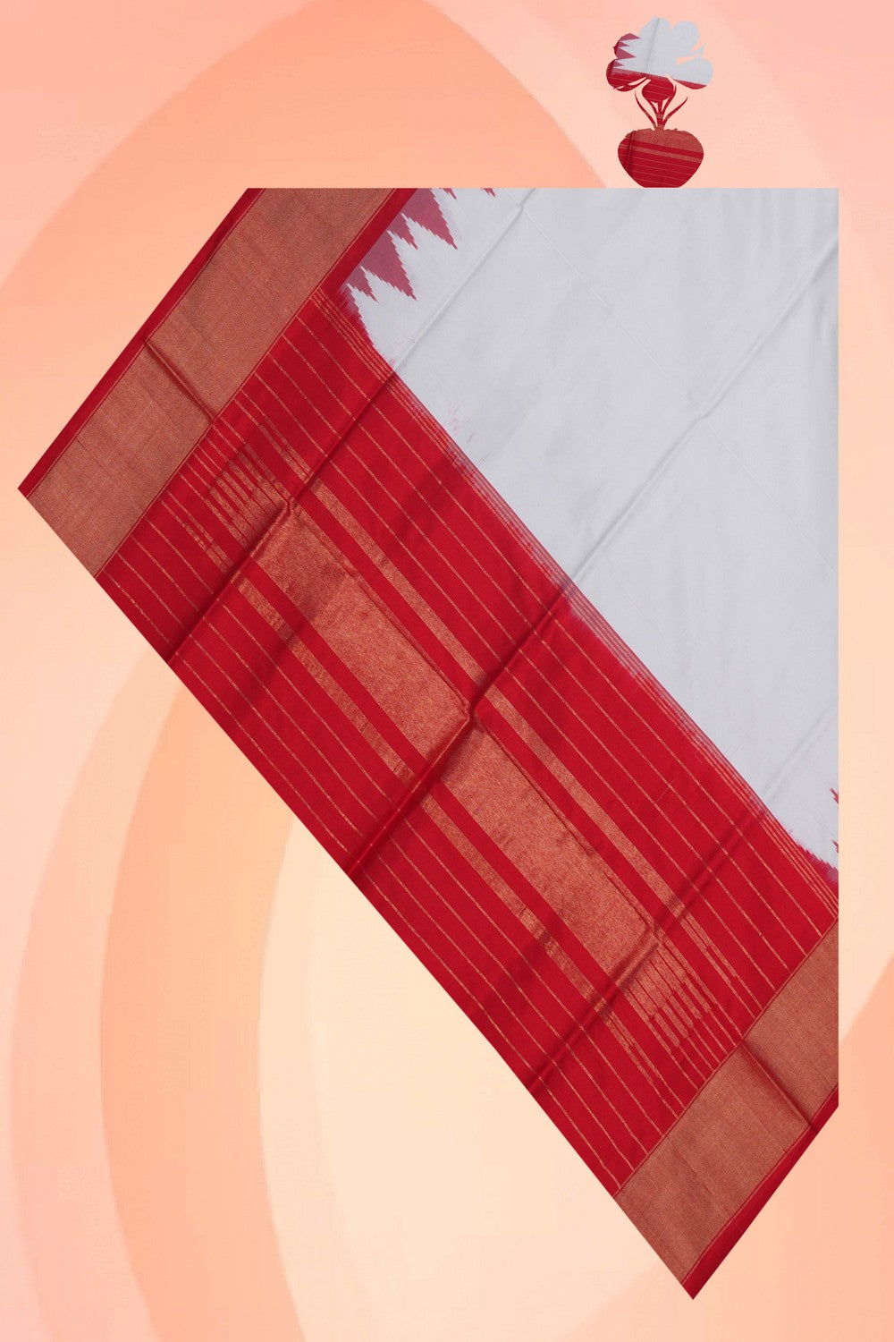 Image of Pochampally Ikat Silk White Dupatta