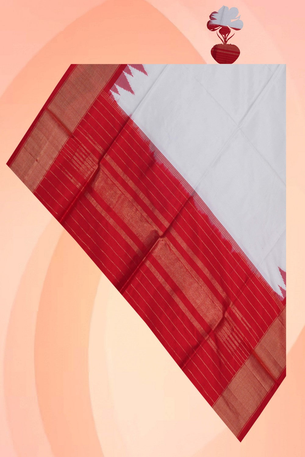Image of Pochampally Ikat Silk White Dupatta