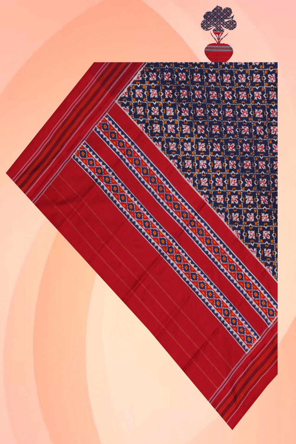 Image of Pochampally Ikat Silk Navy Blue Dupatta