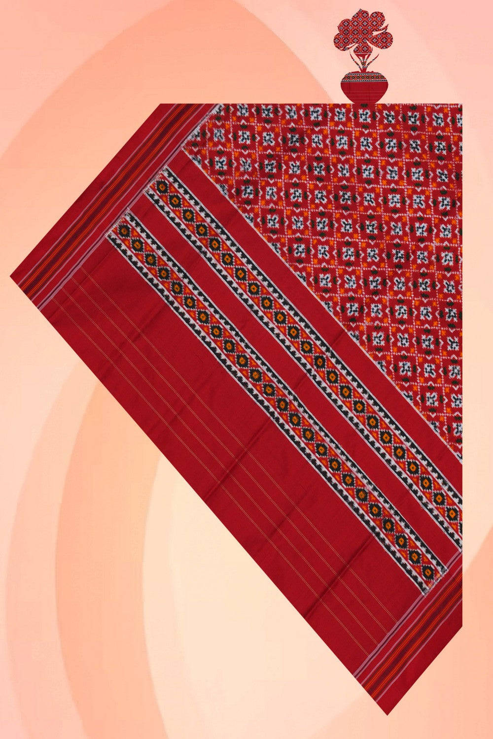 Image of Pochampally Ikat Silk Red Dupatta