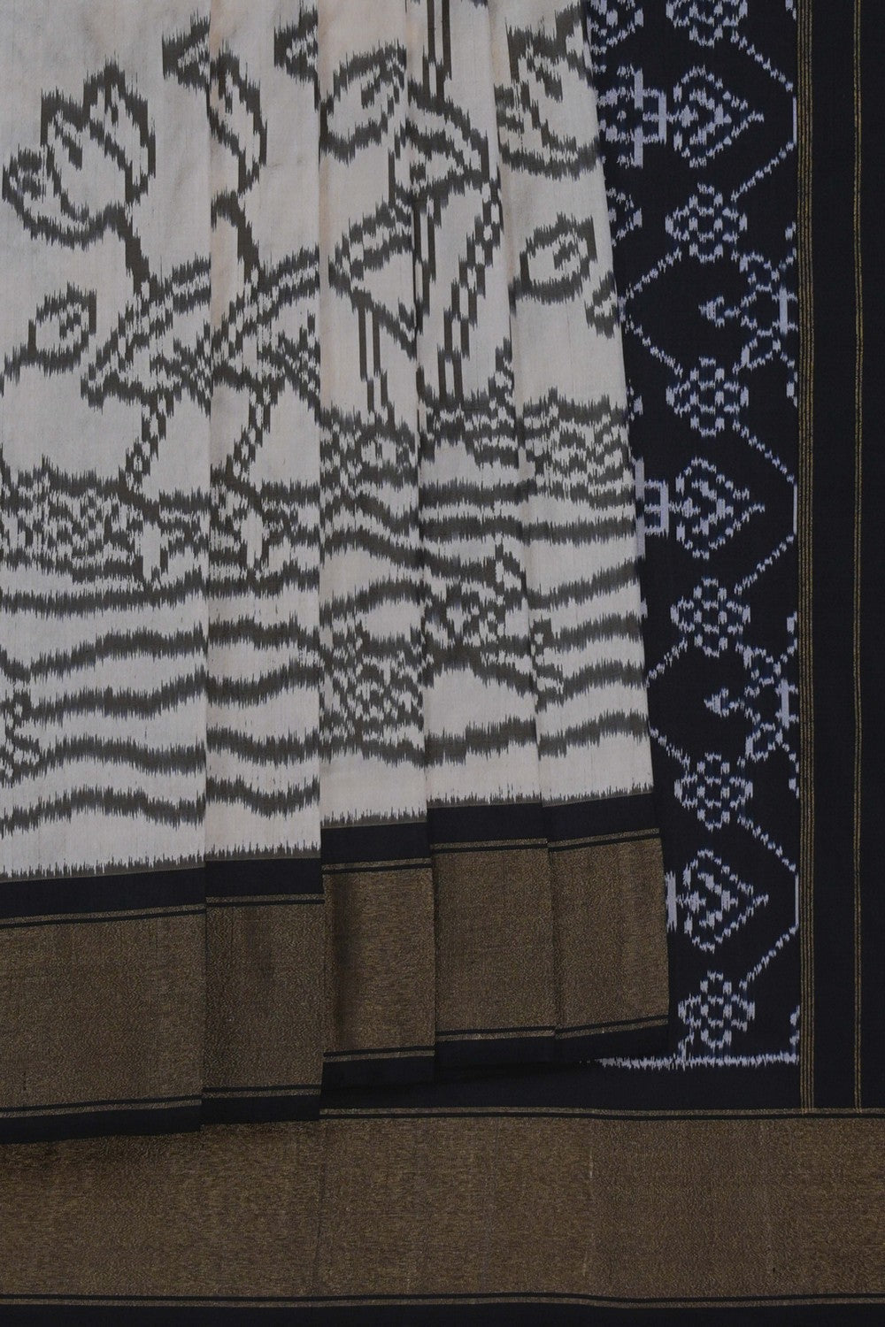 Image of Pochampally Ikat Silk Off-White Saree