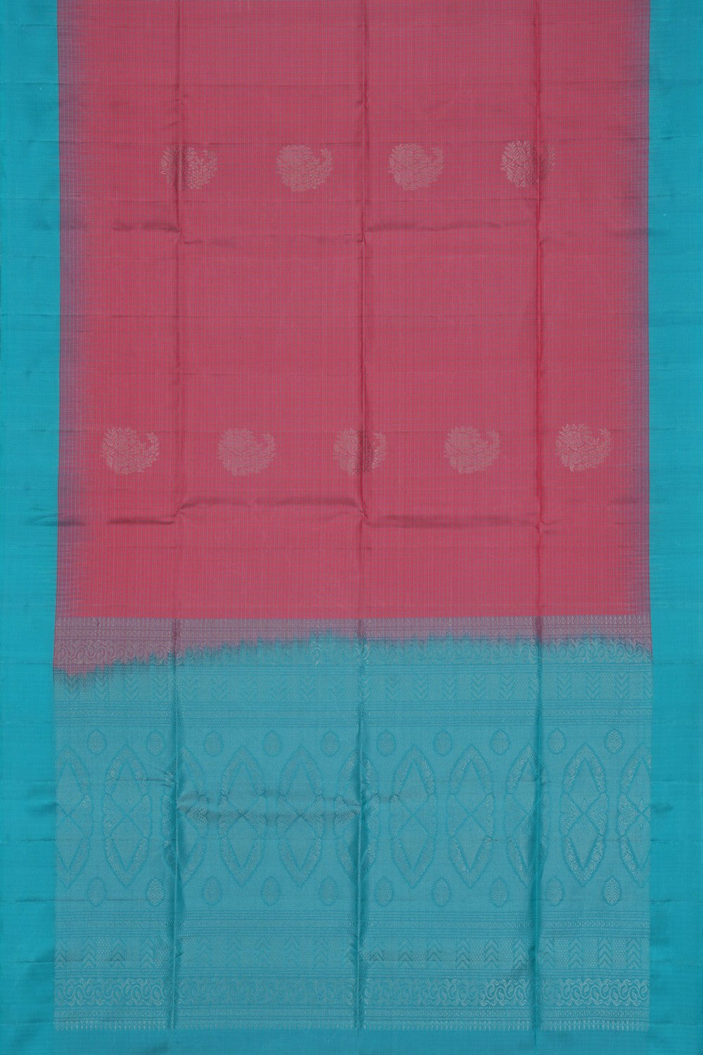 Image of South Silk Kattam Coral-Pink Saree