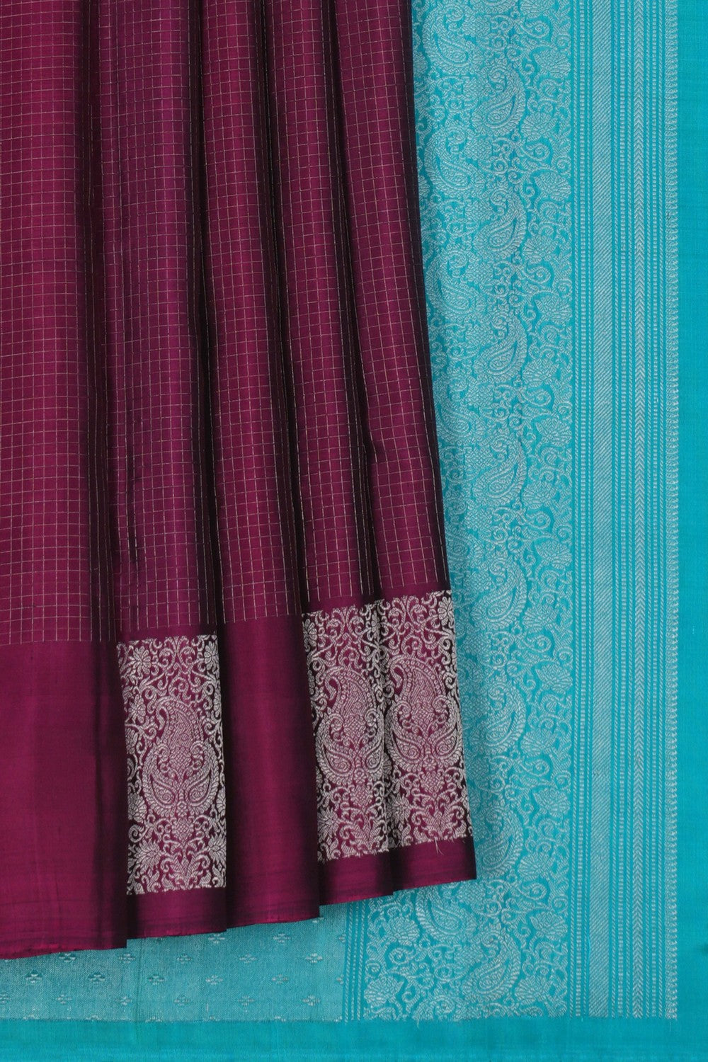 Image of South Silk Kattam Plum-Pink Saree