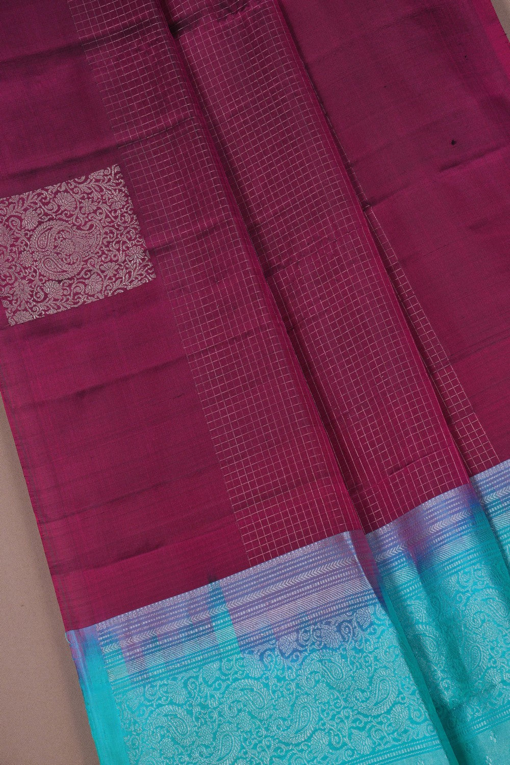 Image of South Silk Kattam Plum-Pink Saree