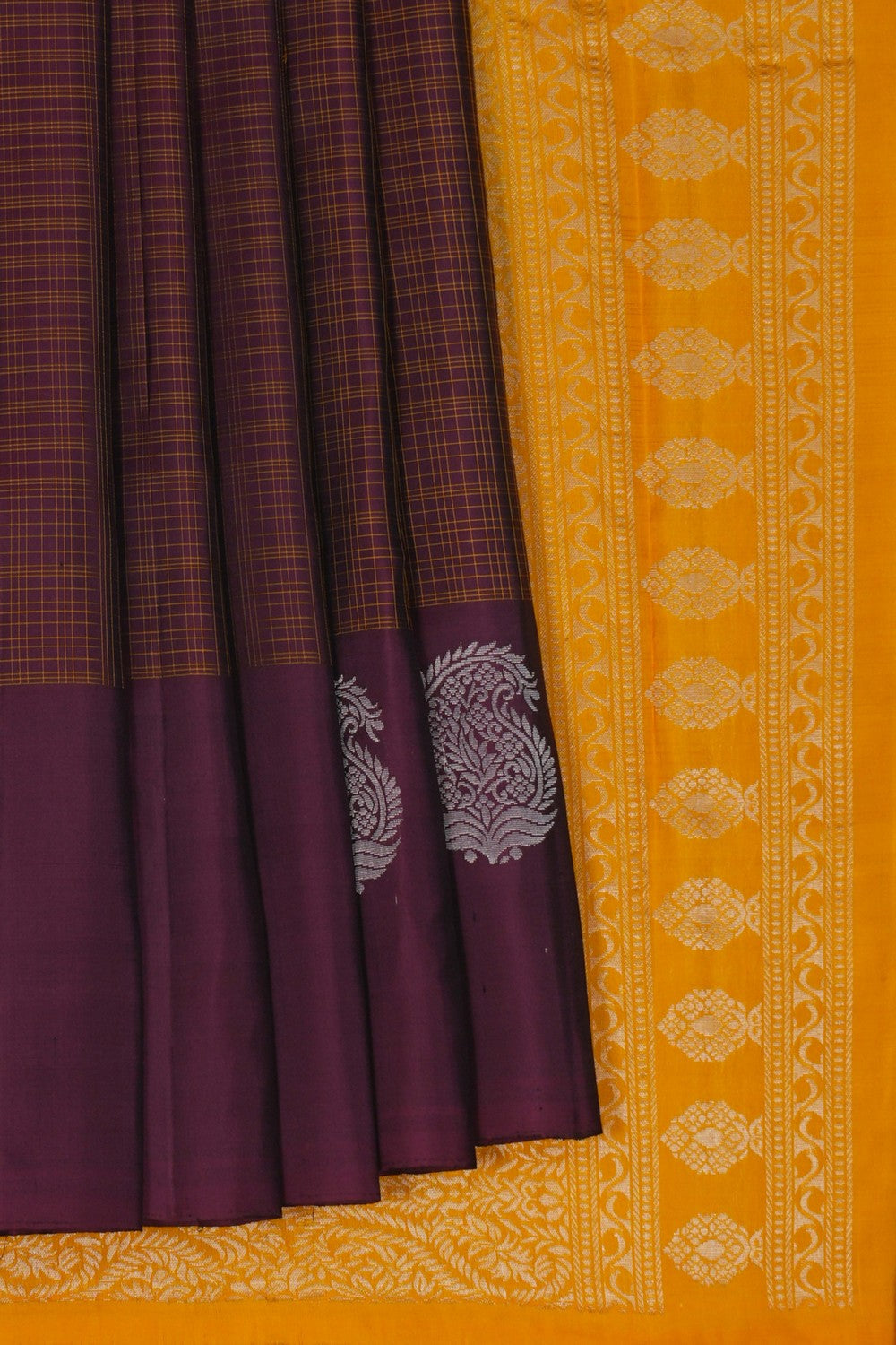 Image of South Silk Kattam Caramel Maroon Saree