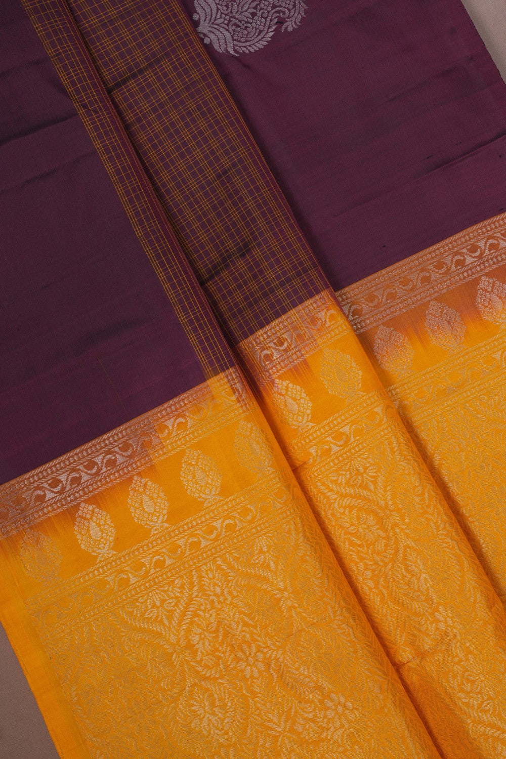 Image of South Silk Kattam Caramel Maroon Saree