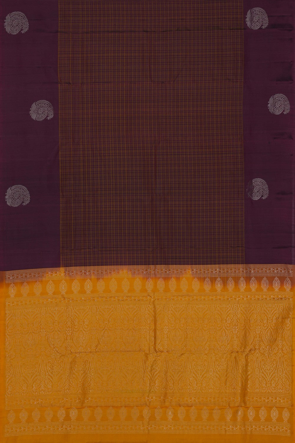 Image of South Silk Kattam Caramel Maroon Saree