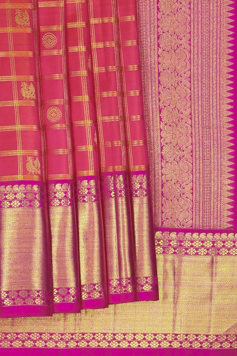 Image of An Orange Kattam Kanchipuram Silk Saree
